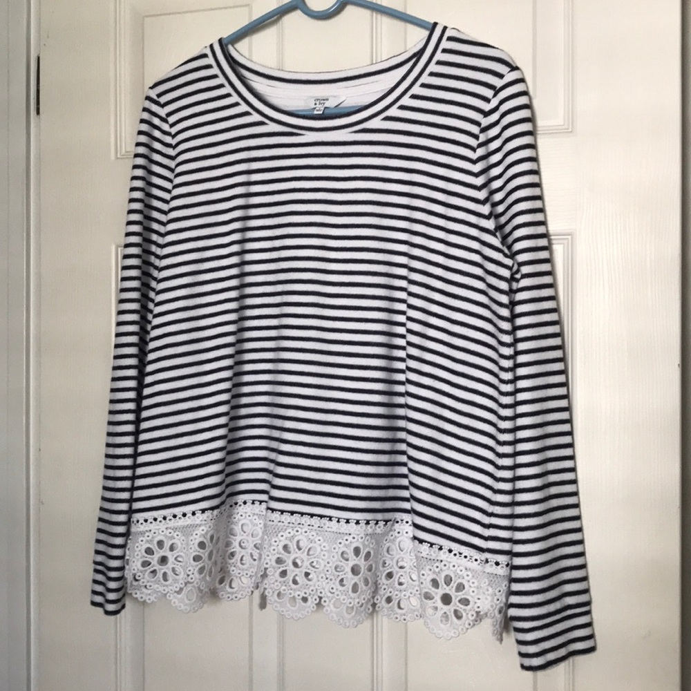 Crown and Ivy sweater with eyelet trim